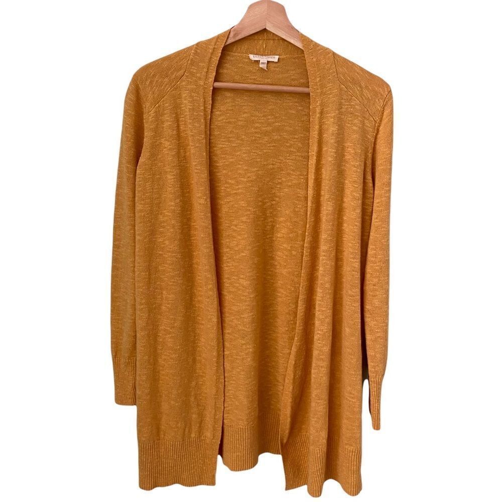 Eileen Fisher Open Front Yellow Mustard Sweater Cardigan in Size Medium Petite